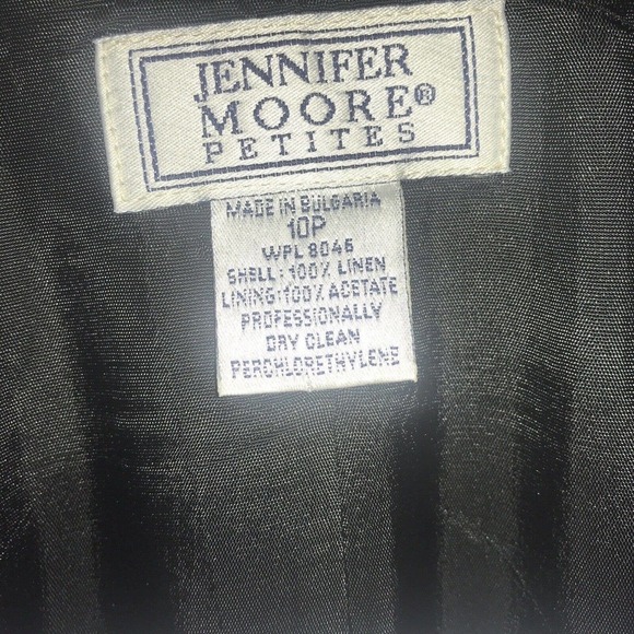 Jennifer Moore Petite Blazer Sz10P Black Linen Mother Of Pearl Buttons NWOT - Picture 3 of 8